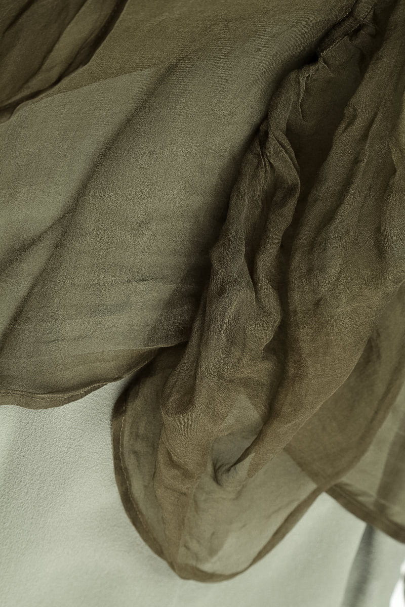 Ruched Forest Mist Silk Chiffon Dress