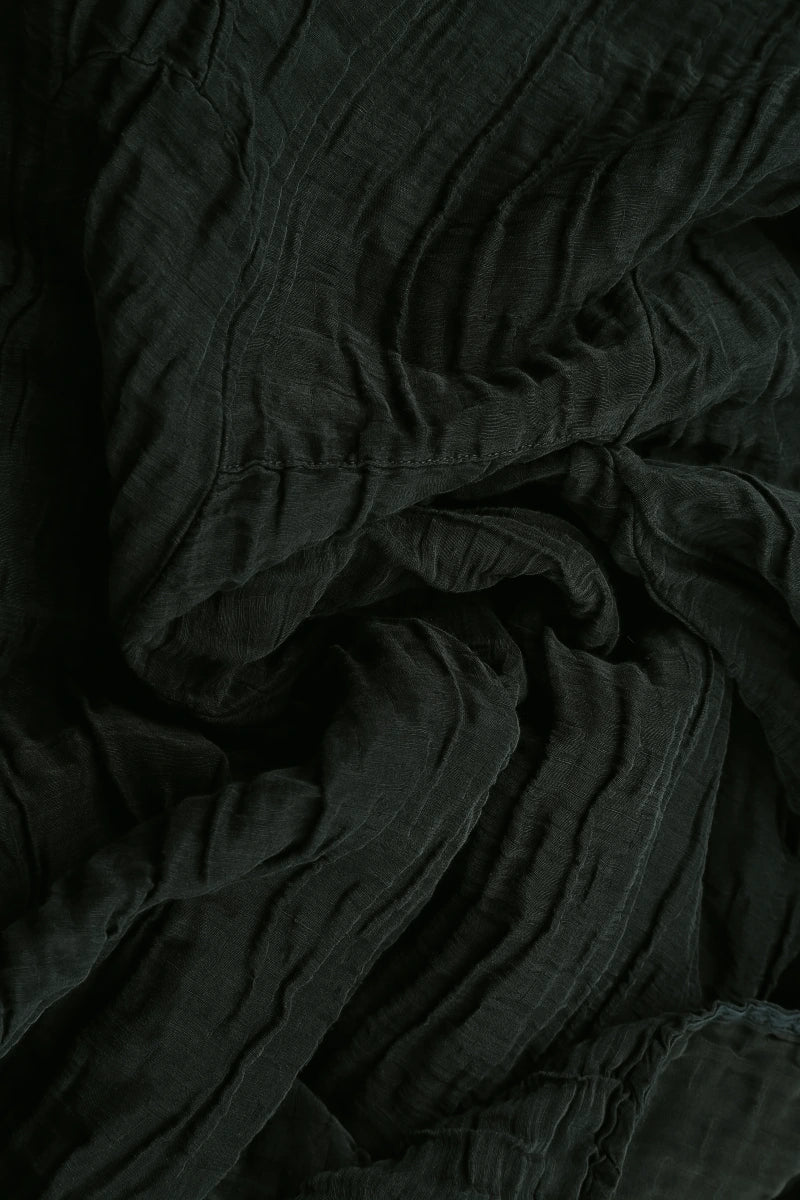 Ruched Crinkled Dark Khaki Silk Skirt