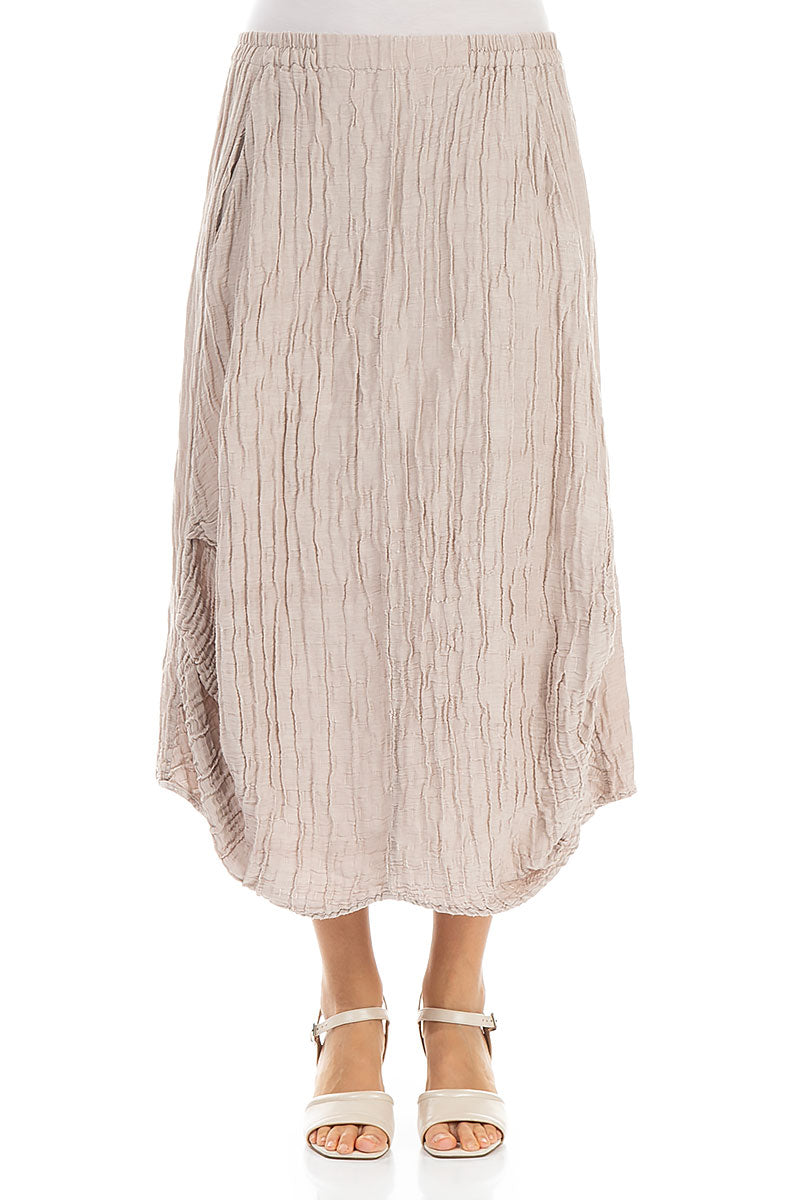 Sculpted Hem Beige Crinkled Skirt