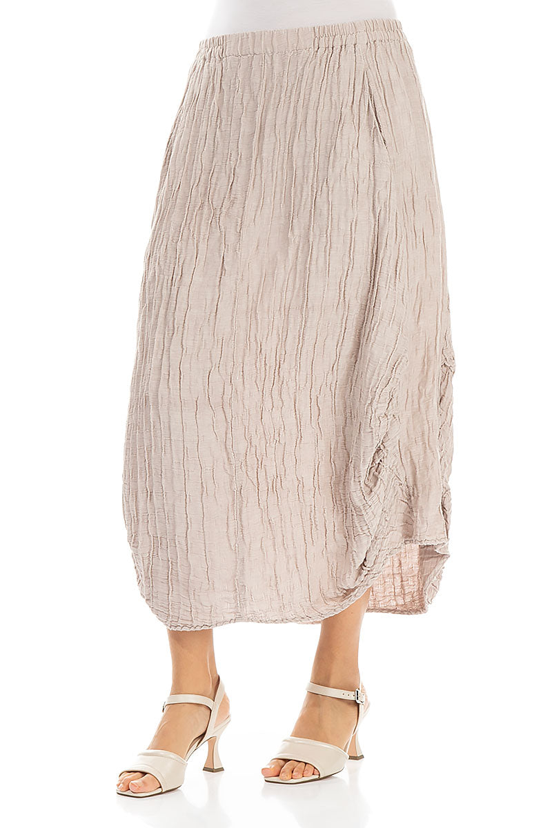 Sculpted Hem Beige Crinkled Skirt