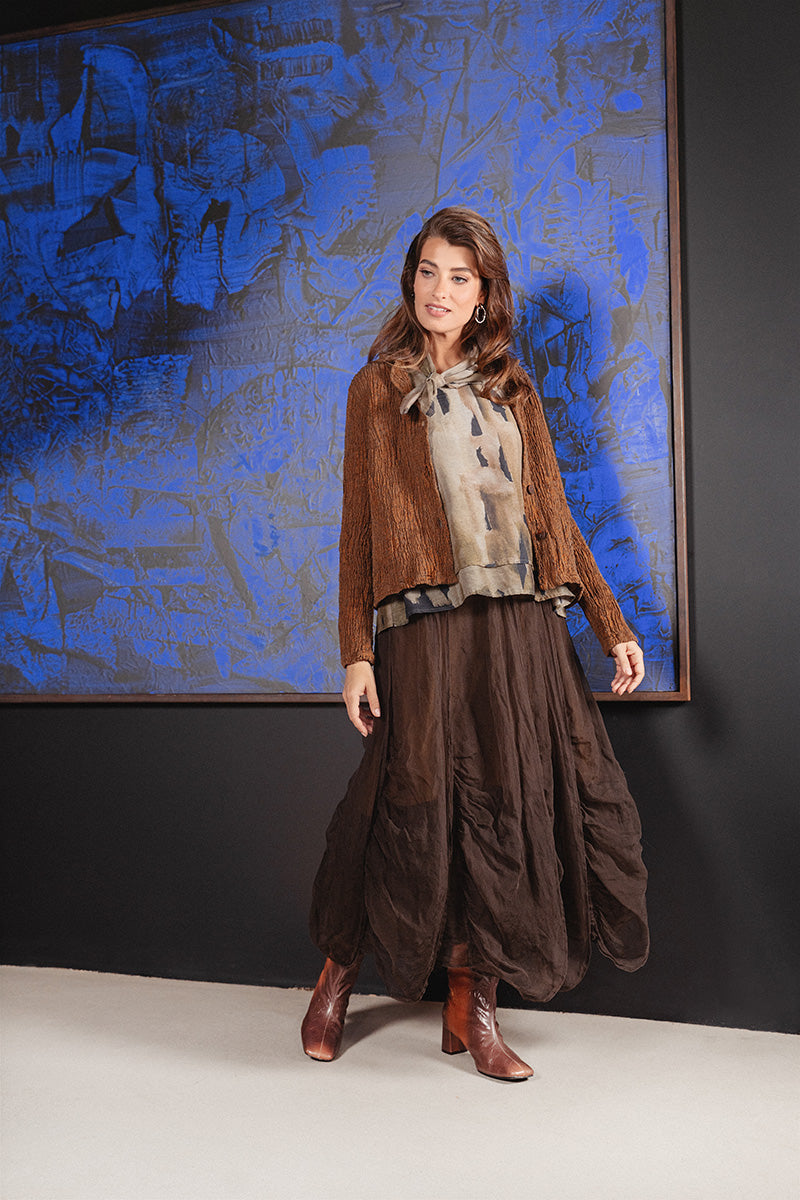 Short Aged Copper Textured Silk Linen Jacket