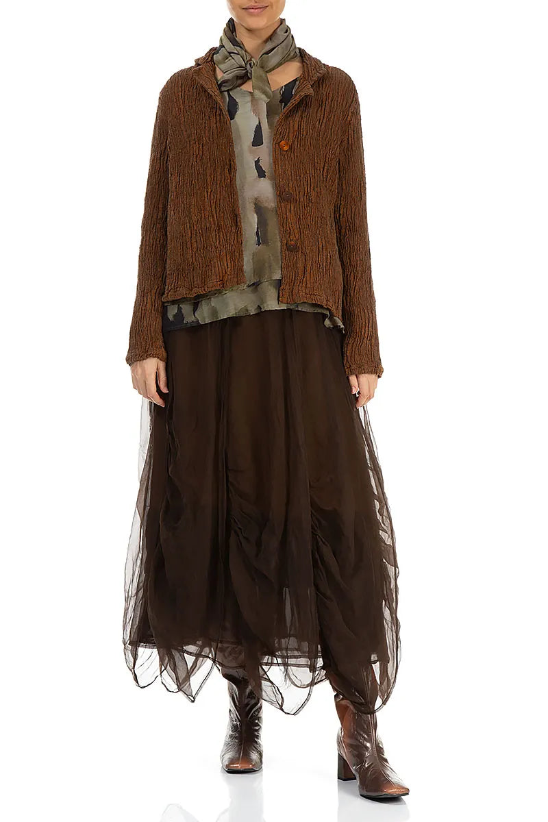 Short Aged Copper Textured Silk Linen Jacket