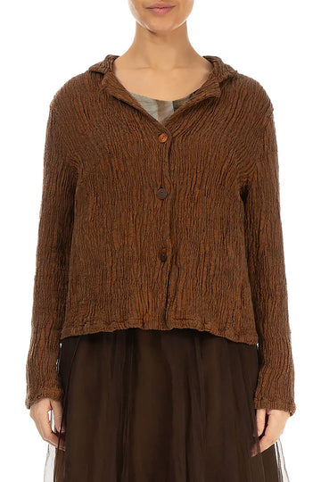 Short Aged Copper Textured Silk Linen Jacket