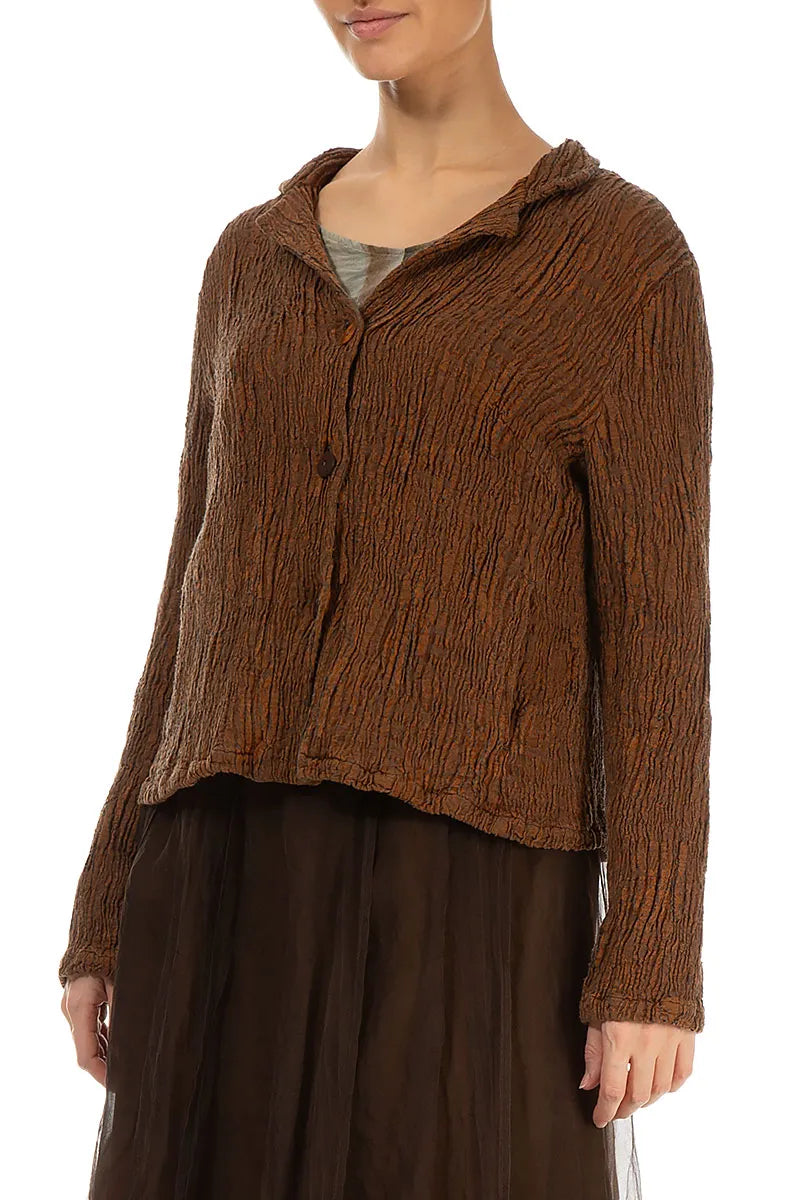 Short Aged Copper Textured Silk Linen Jacket