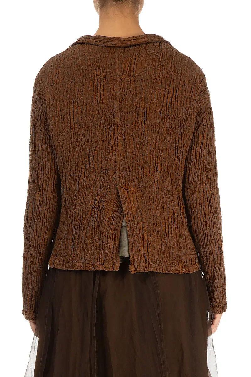Short Aged Copper Textured Silk Linen Jacket