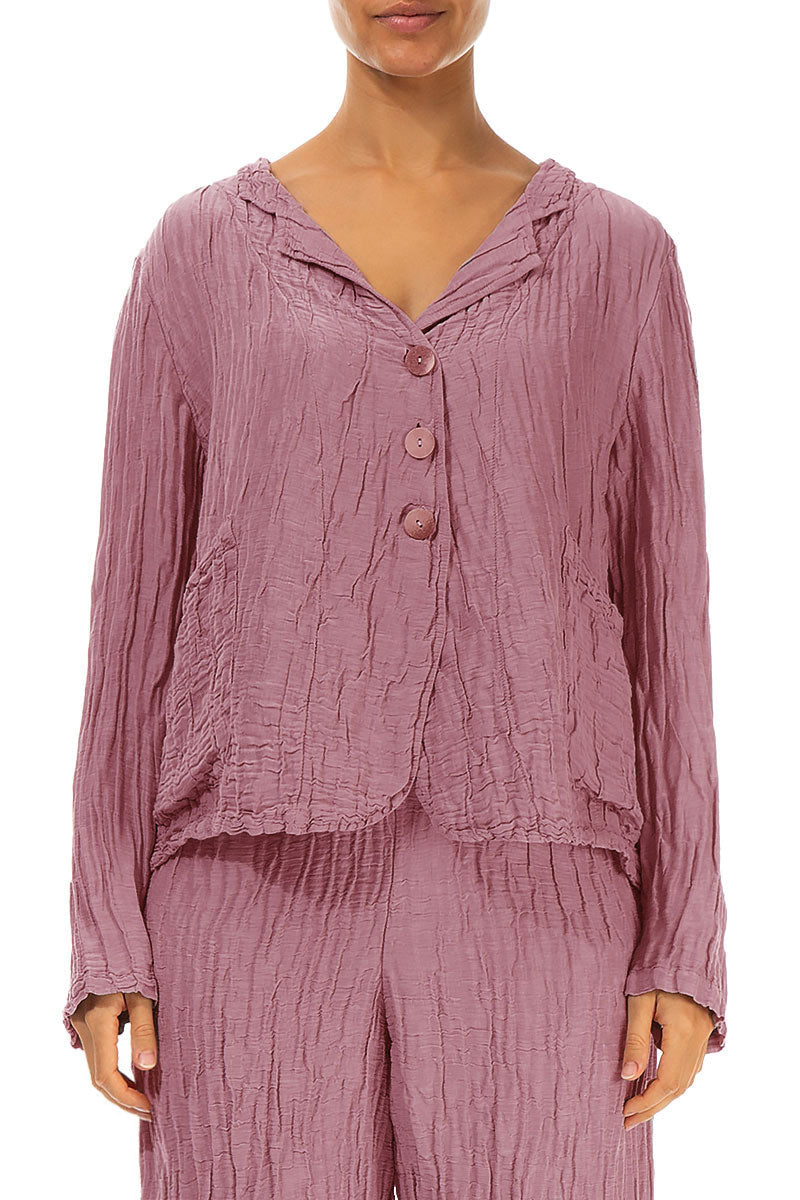 Short Crinkled Mauve Taupe Silk Linen Jacket 1