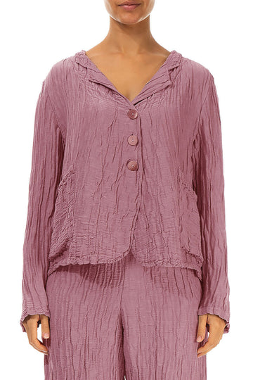 Short Crinkled Mauve Taupe Silk Linen Jacket 1