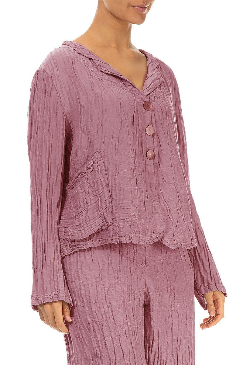 Short Crinkled Mauve Taupe Silk Linen Jacket 3