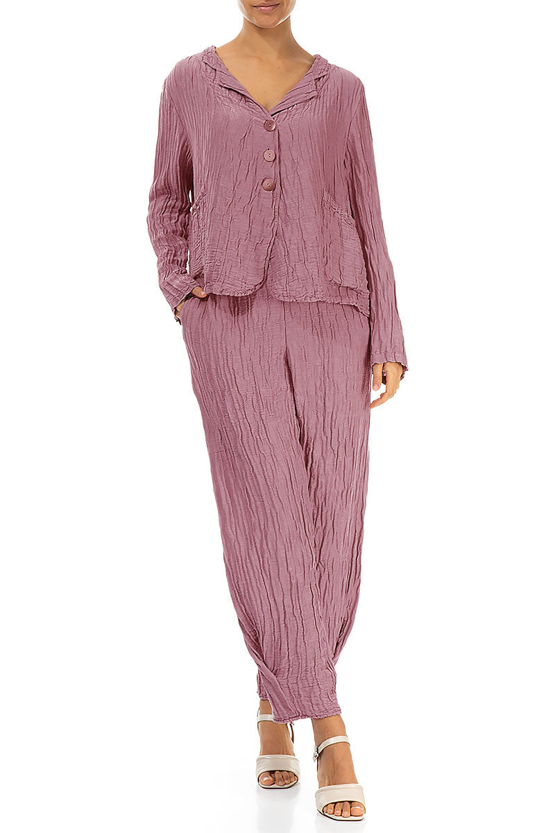 Short Crinkled Mauve Taupe Silk Linen Jacket 4