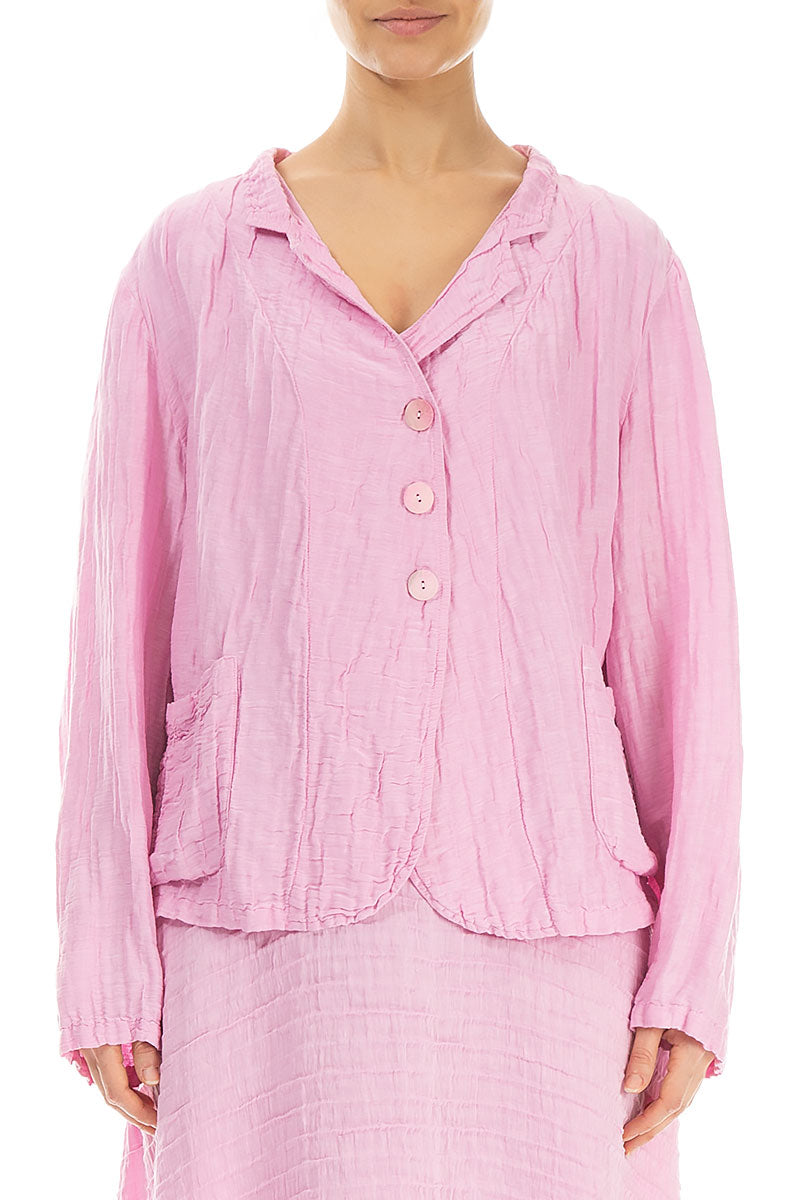 Short Crinkled Taffy Pink Silk Linen Jacket