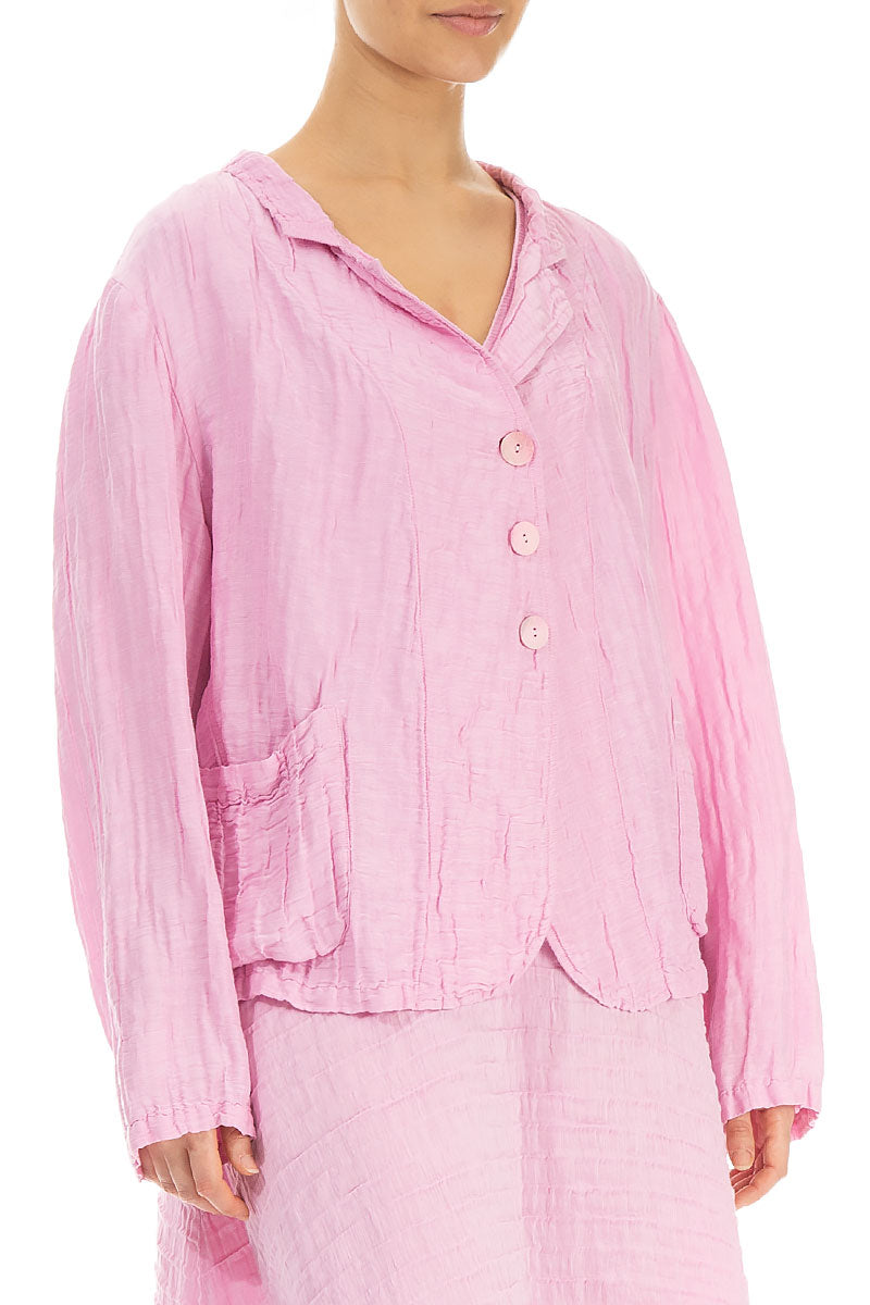 Short Crinkled Taffy Pink Silk Linen Jacket