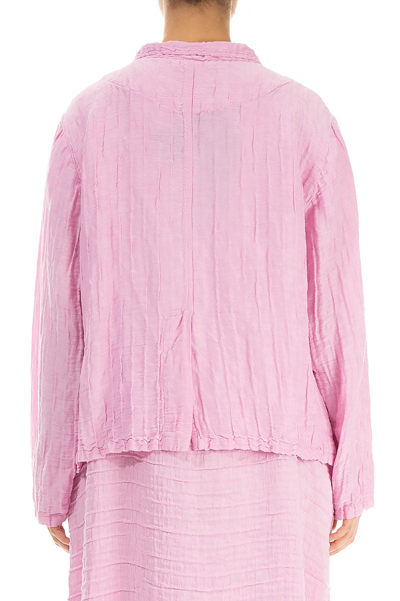 Short Crinkled Taffy Pink Silk Linen Jacket