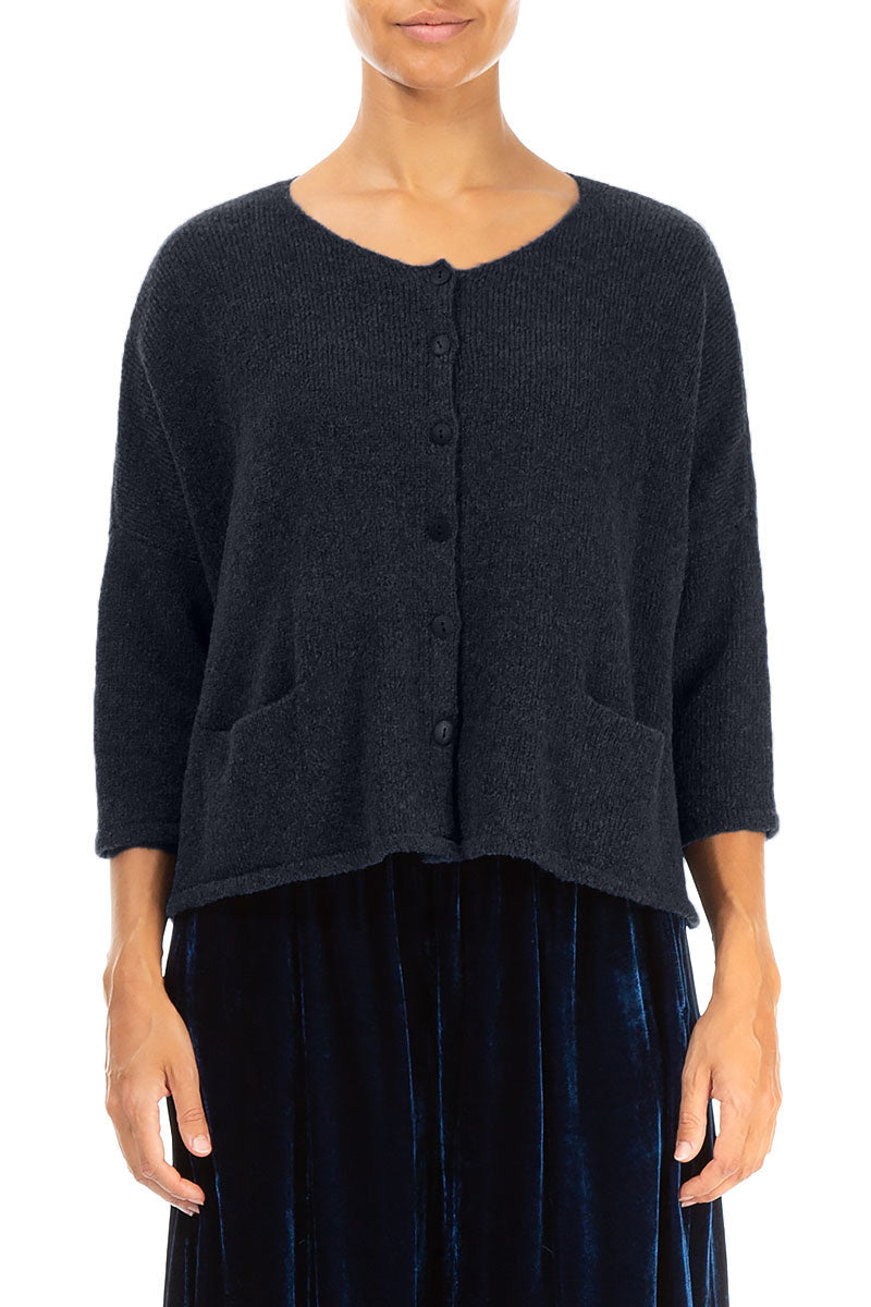 Short Loose Dark Navy Wool Cardigan