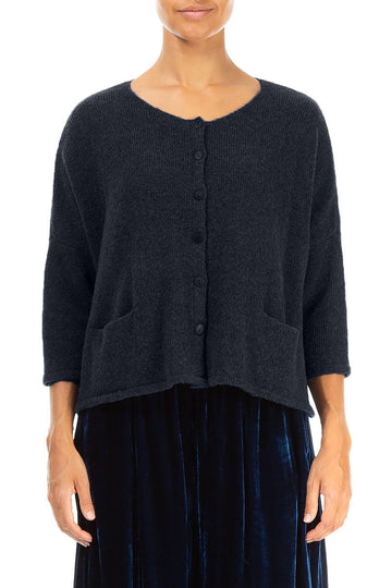 Short Loose Dark Navy Wool Cardigan