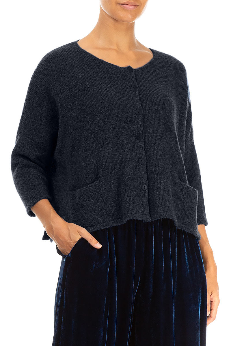 Short Loose Dark Navy Wool Cardigan
