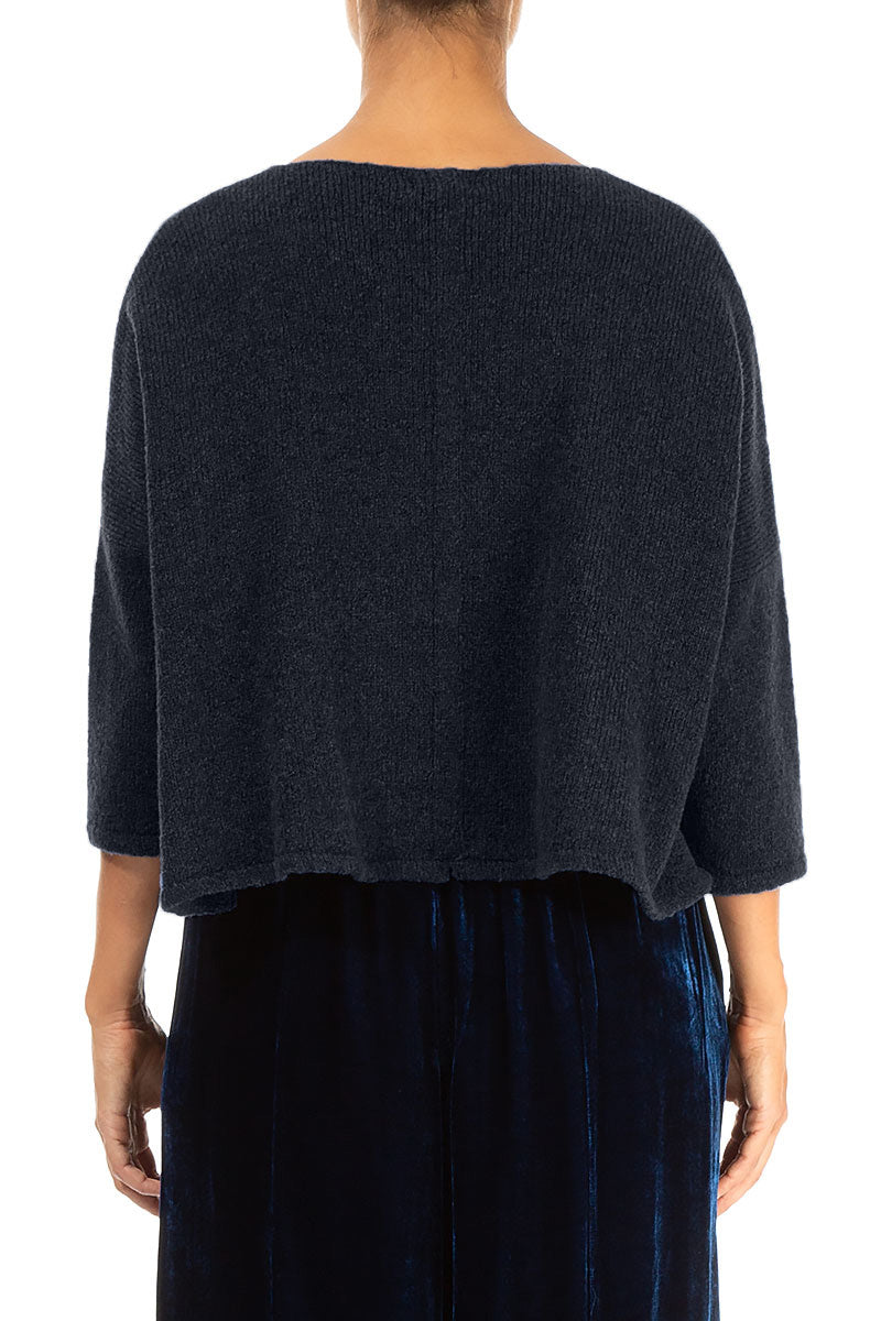 Short Loose Dark Navy Wool Cardigan