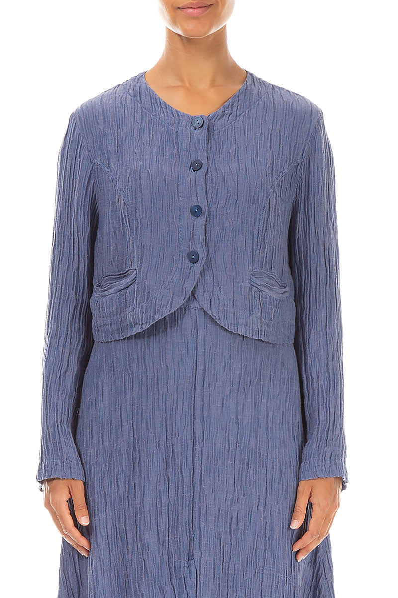 Short Rounded Crinkled Blue Nova Silk Jacket