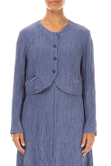 Short Rounded Crinkled Blue Nova Silk Jacket