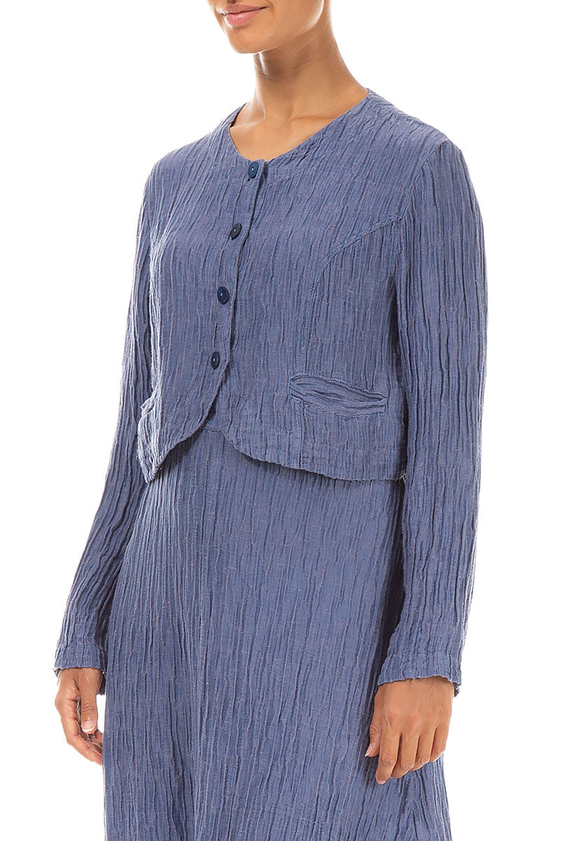 Short Rounded Crinkled Blue Nova Silk Jacket