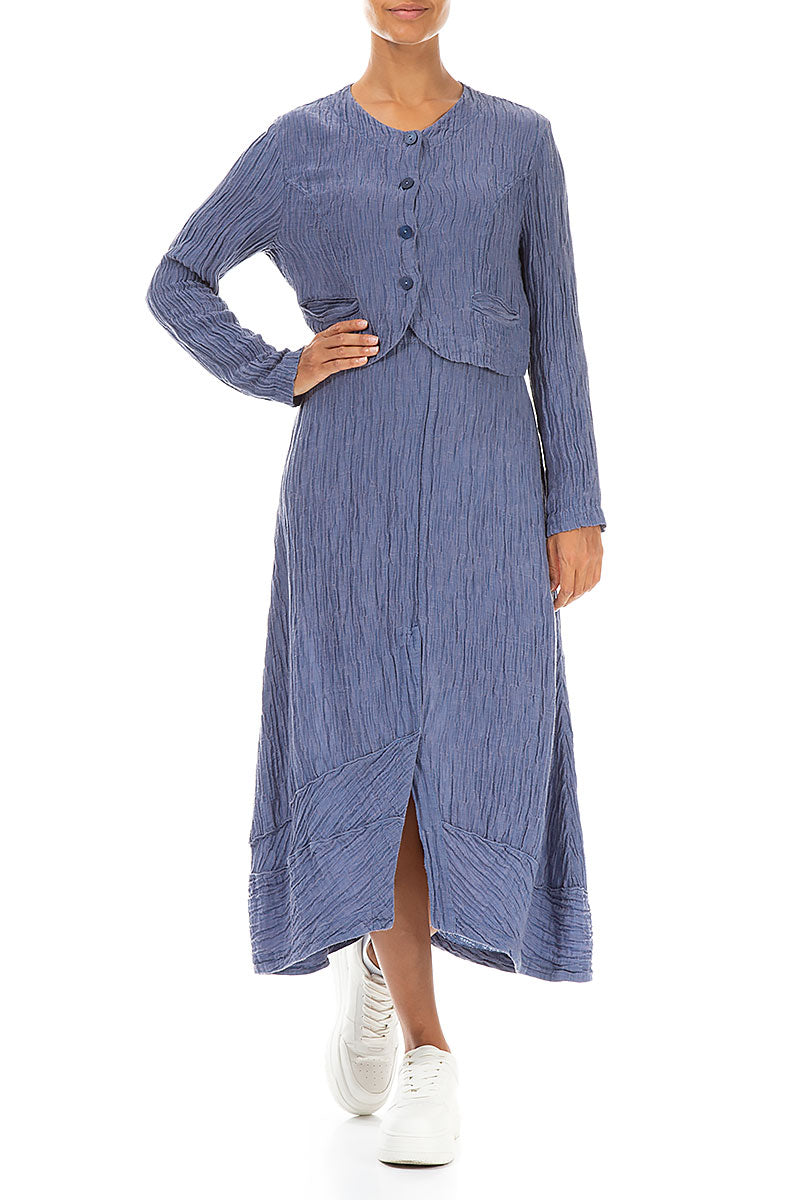 Short Rounded Crinkled Blue Nova Silk Jacket