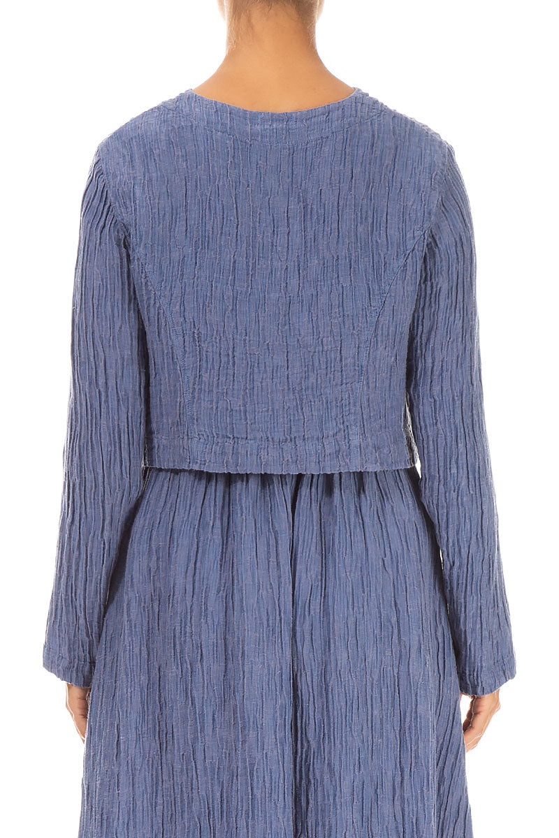 Short Rounded Crinkled Blue Nova Silk Jacket