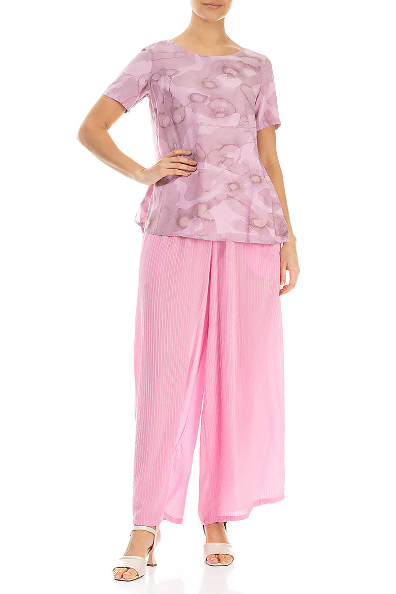 Short Sleeves Camomile Taffy Pink Silk Bamboo Top