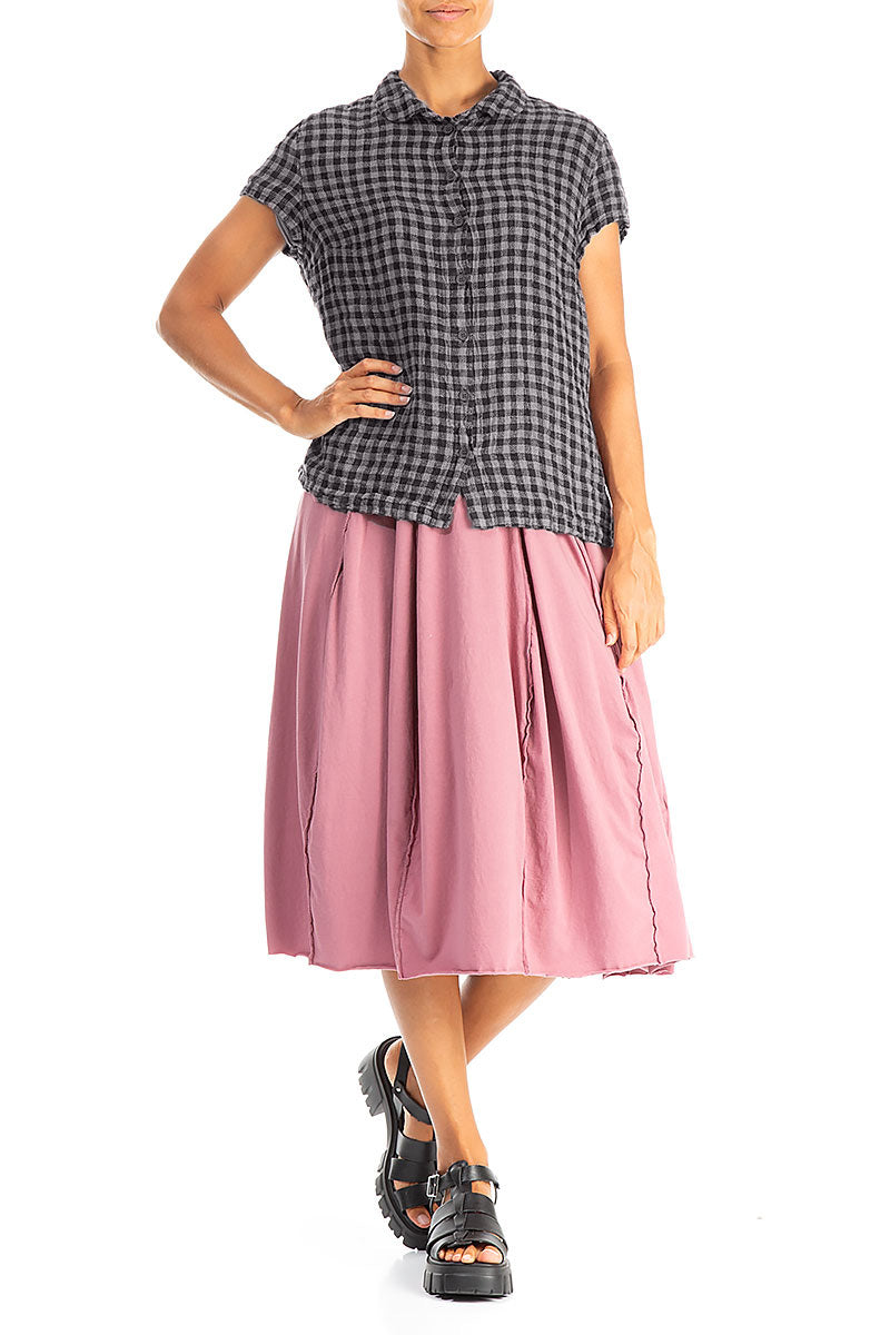 Short Sleeves Grey Check Linen Jacket 4