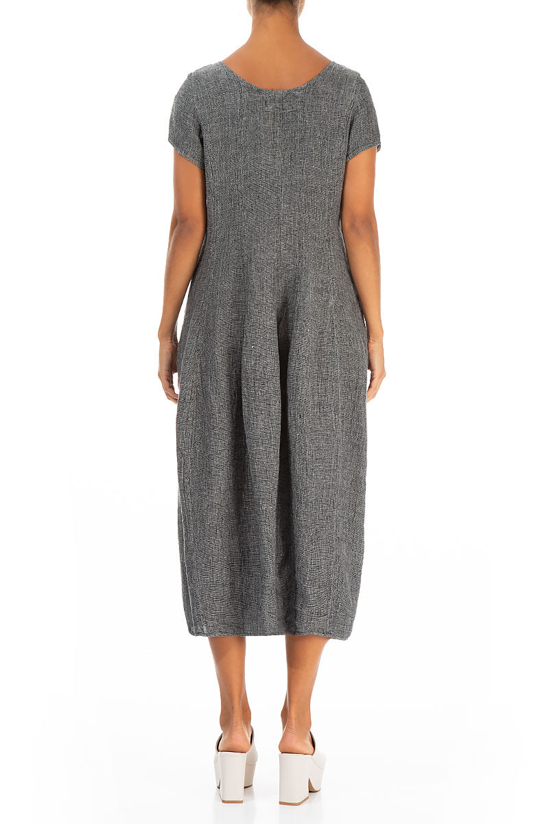 Short Sleeves Grey Mélange Linen Dress