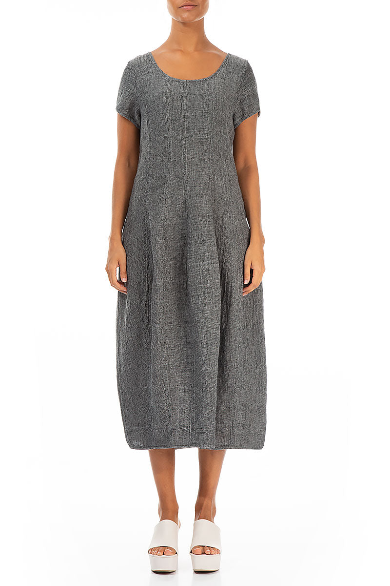 Short Sleeves Grey Mélange Linen Dress