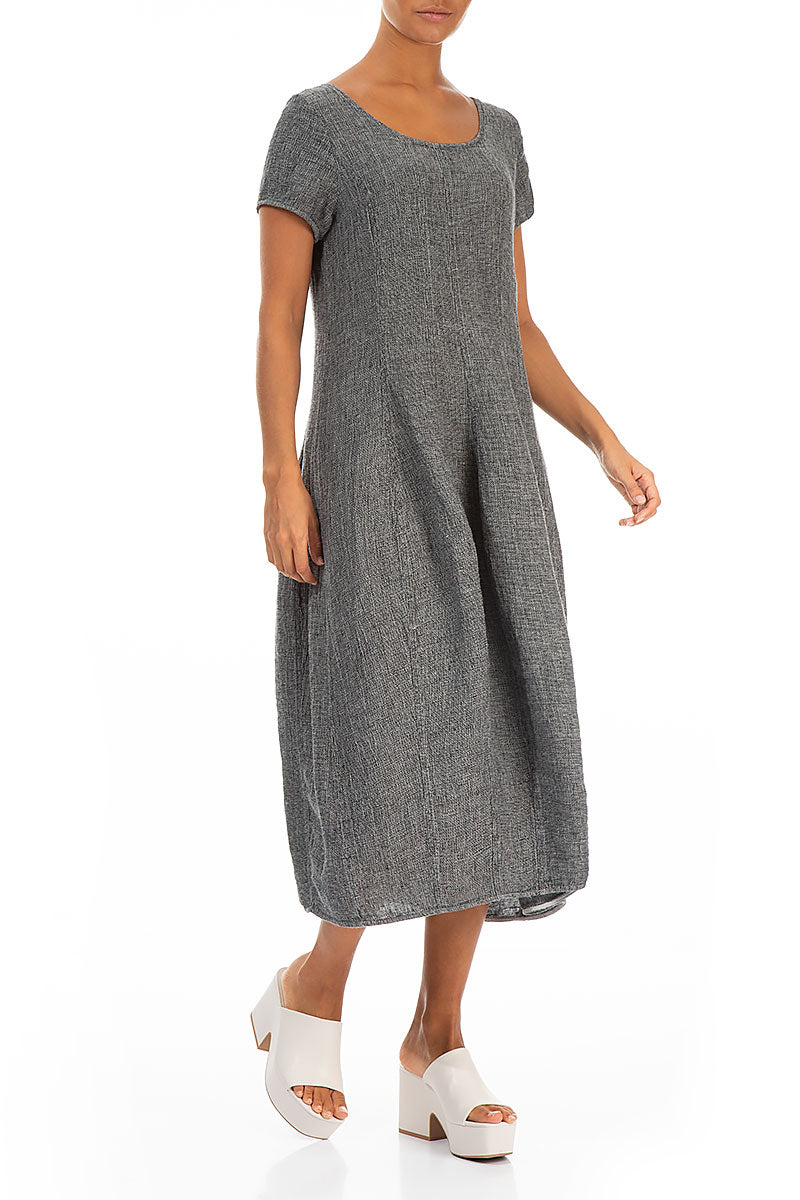 Short Sleeves Grey Mélange Linen Dress