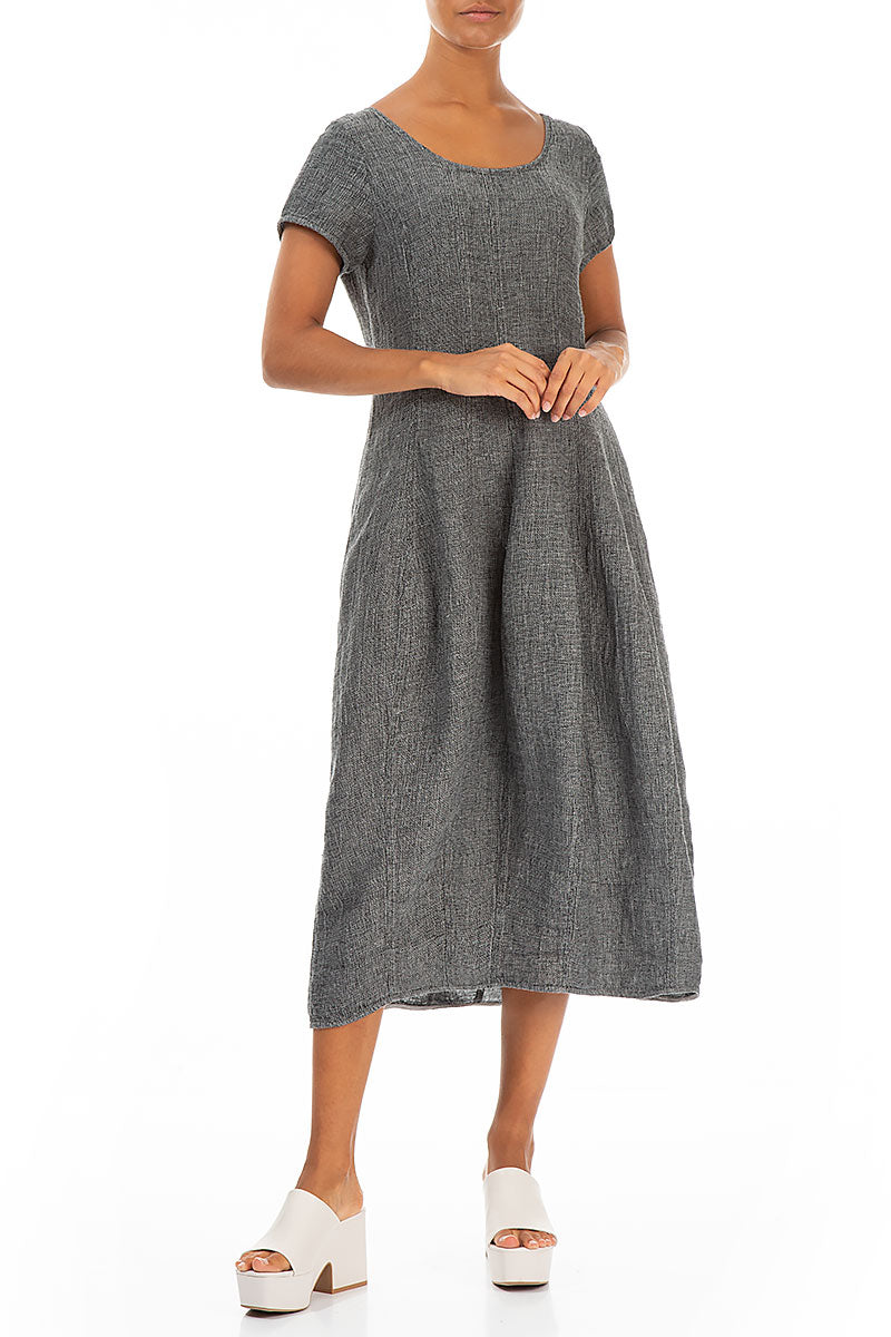 Short Sleeves Grey Mélange Linen Dress