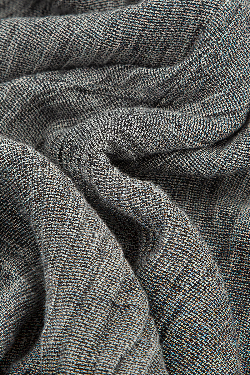 Short Sleeves Grey Mélange Linen Dress