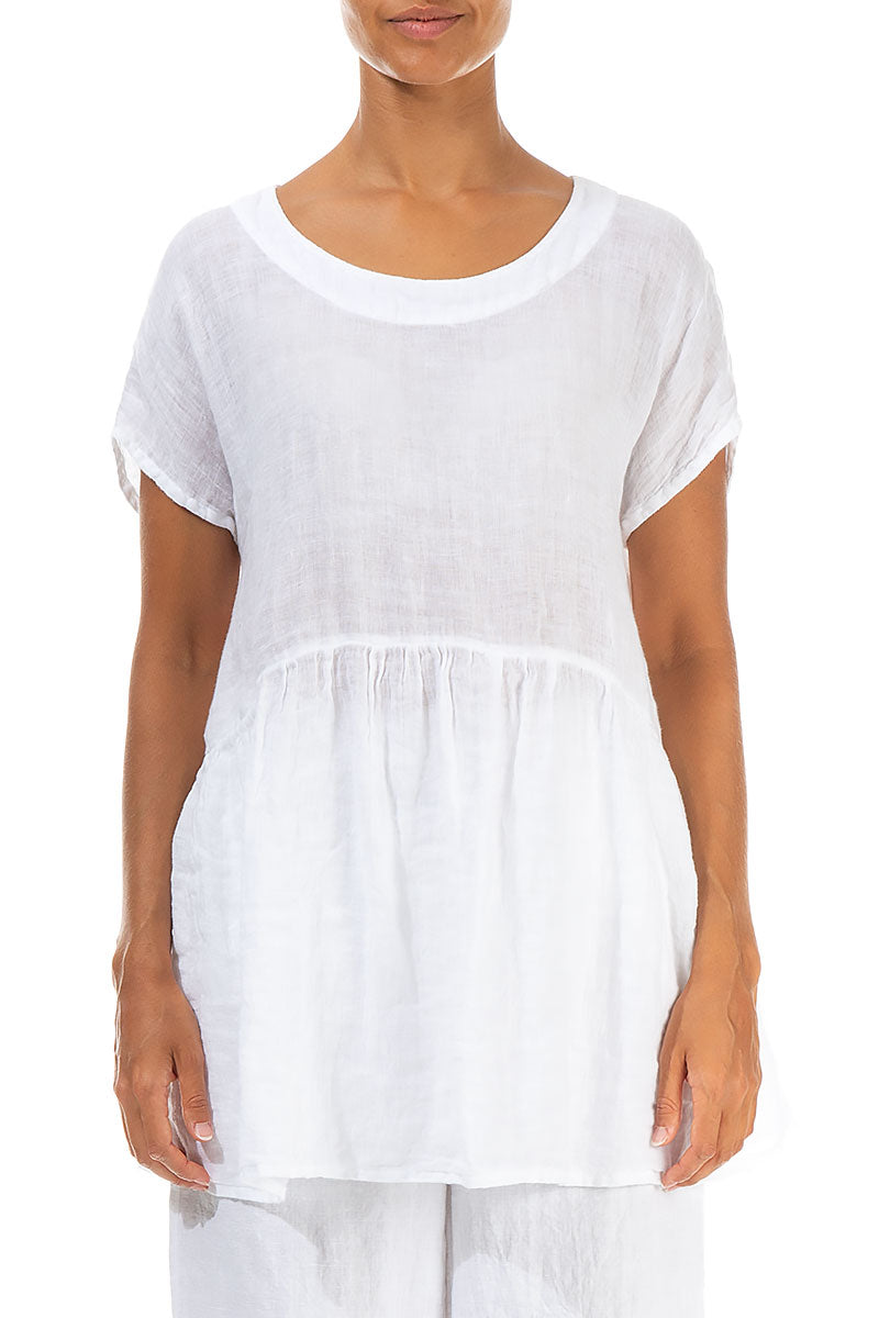Short Sleeves White Gauze Linen Top