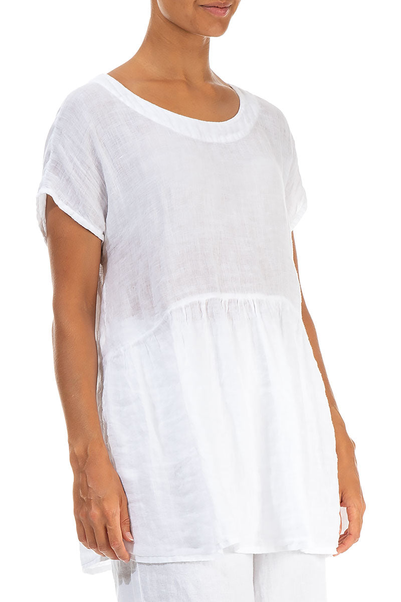 Short Sleeves White Gauze Linen Top
