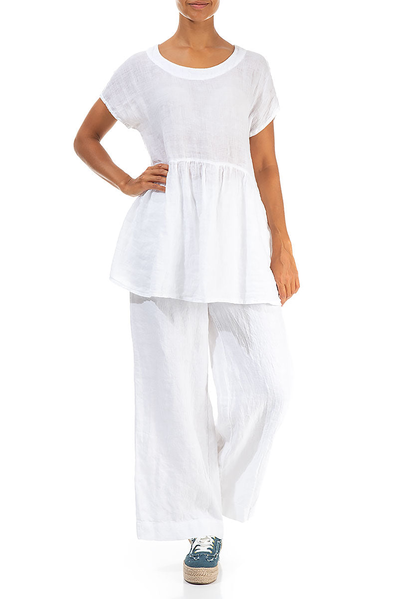 Short Sleeves White Gauze Linen Top