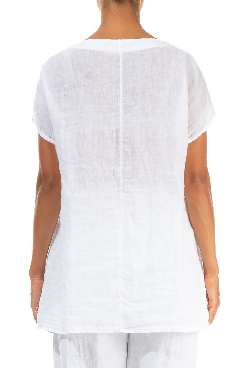 Short Sleeves White Gauze Linen Top