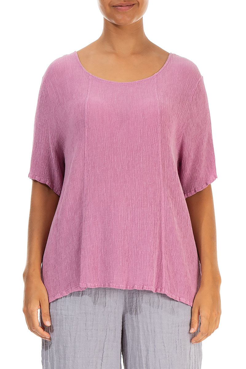 Short Sleeves Wild Berry Crinkled Silk Viscose Blouse