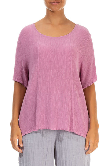 Short Sleeves Wild Berry Crinkled Silk Viscose Blouse