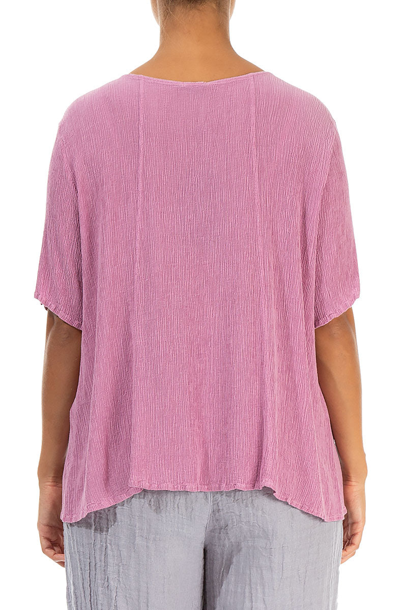 Short Sleeves Wild Berry Crinkled Silk Viscose Blouse