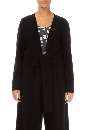 Short Tie Front Black Cotton Jersey Jacket