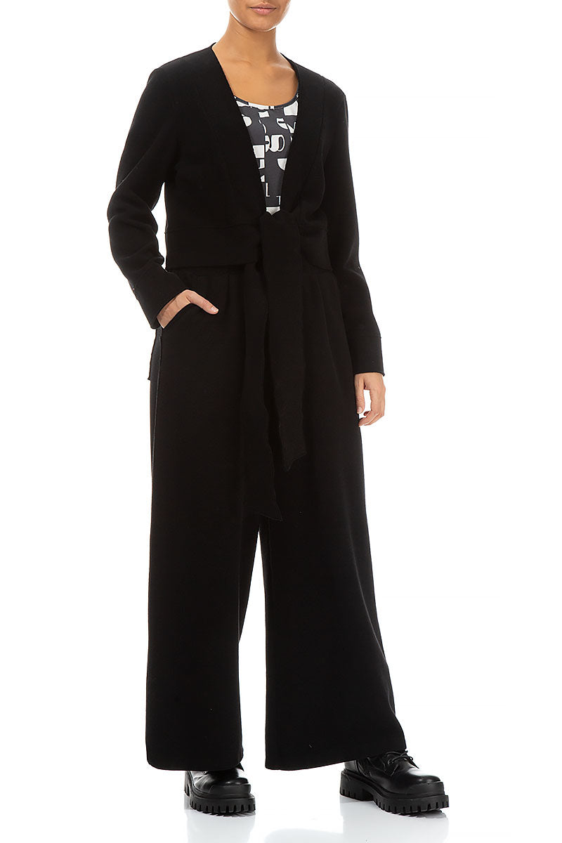 Short Tie Front Black Cotton Jersey Jacket