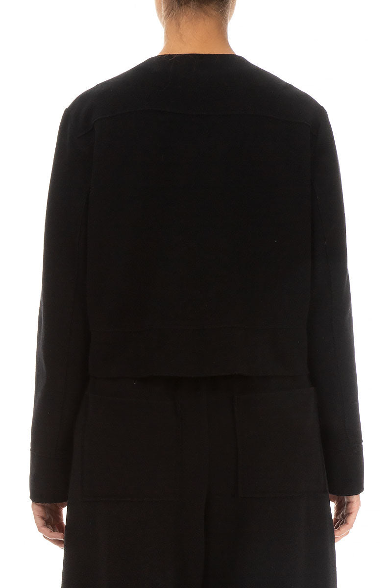 Short Tie Front Black Cotton Jersey Jacket