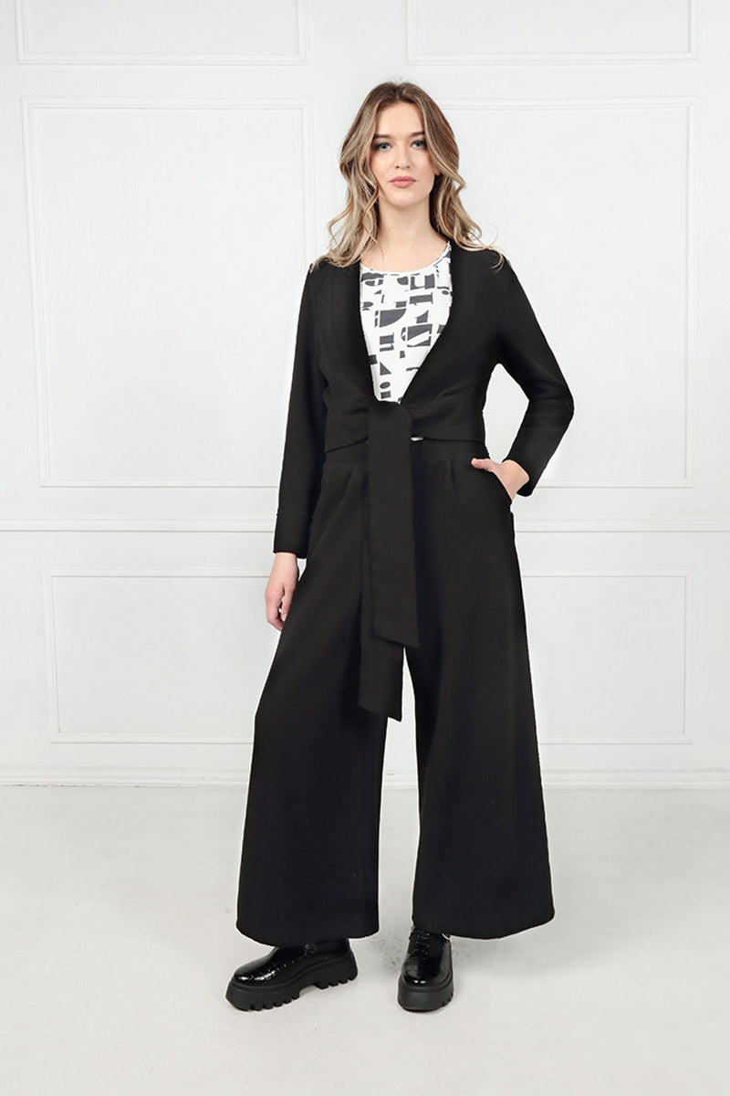 Short Tie Front Black Cotton Jersey Jacket