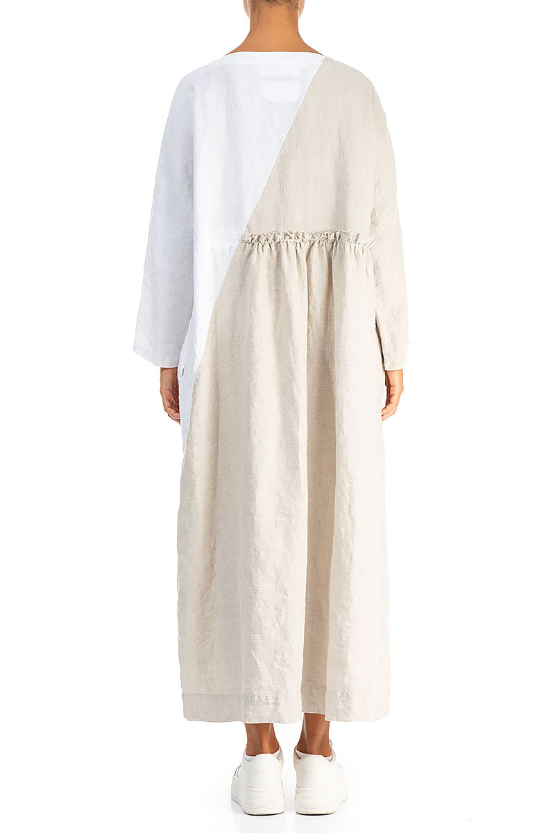 Side Ribbon Natural White Linen Dress
