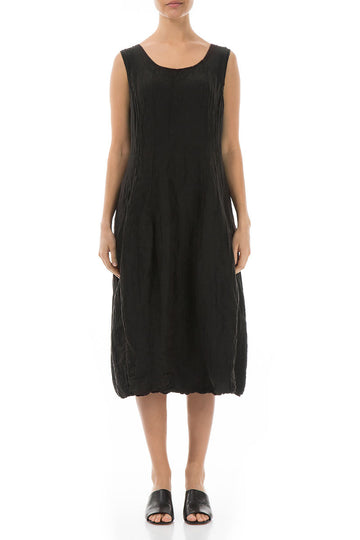 Sleeveless Balloon Crinkled Black Silk Dress