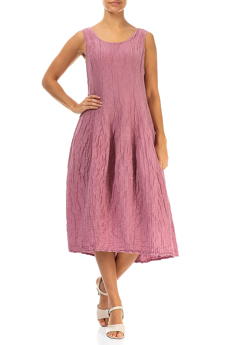 Sleeveless Balloon Crinkled Mauve Taupe Silk Linen Dress 4