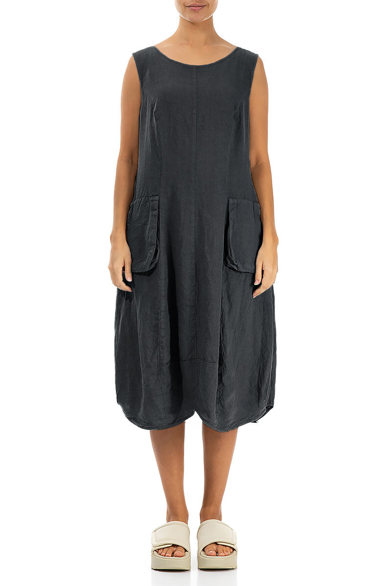Sleeveless Balloon Graphite Linen Dress