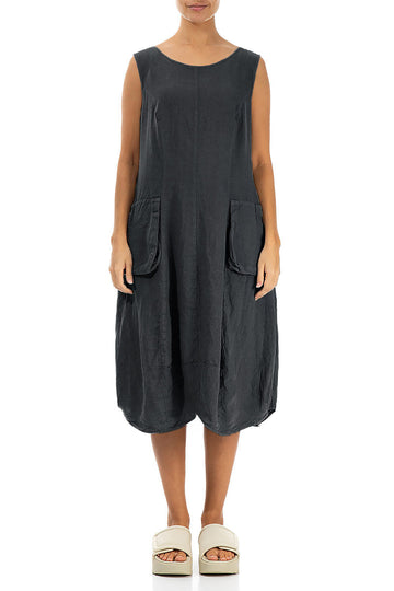 Sleeveless Balloon Graphite Linen Dress
