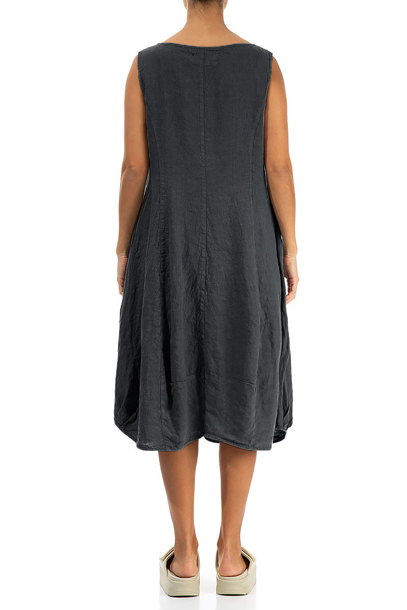 Sleeveless Balloon Graphite Linen Dress