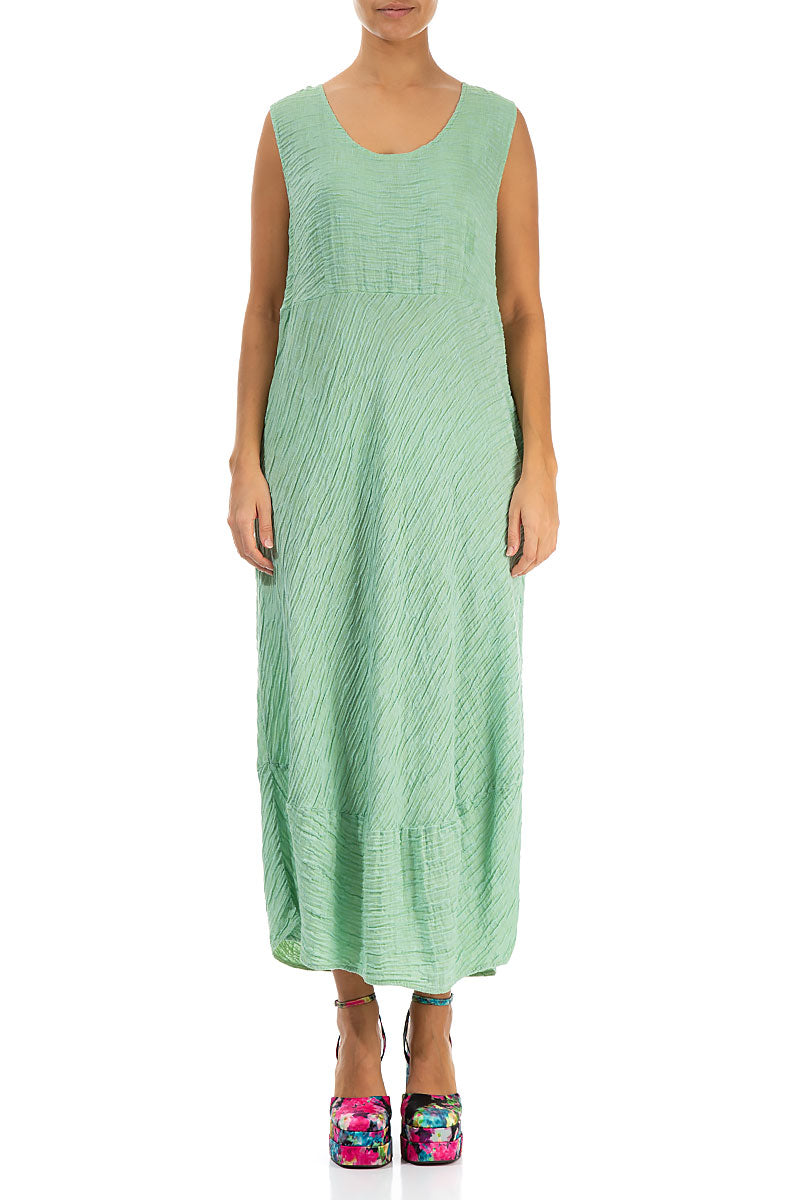 Sleeveless Crinkled Green Sorbet Silk Dress